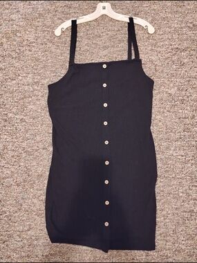 iris Black Ribbed Tank Dress with Button Front